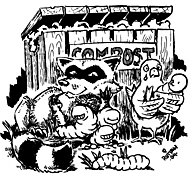 Illustration of raccoon and compost bin