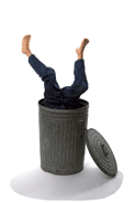 Person in a garbage can