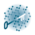 Illustration of a key unlocking a molecular structure