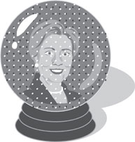 Illustration of Hillary Clinton in a snow globe