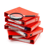A stack of red files
