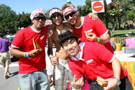 Managing to have a good time: Executive members of the Management Undergraduate Society show that old school spirit during Frosh Week. Clockwise from top left; Jameel Keshavjee, VP Communications; Ali Akbar, U2 Class President; Justin Van Mulligen U3 Grad Class President; and Paul Jung, VP Information Technology.