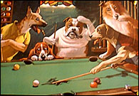 Painting of dogs playing pool