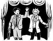Illustration of scientist and businessman holding hands