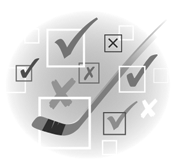 An illustration of checkboxes with a hockey stick as check mark