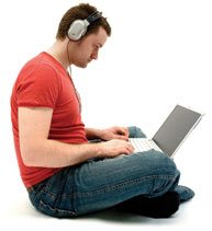 Student using a wireless laptop.
