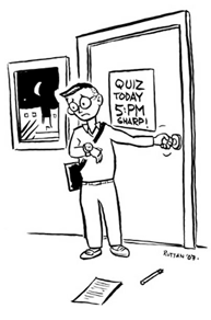 Illustration of a student missing a quiz because of time change